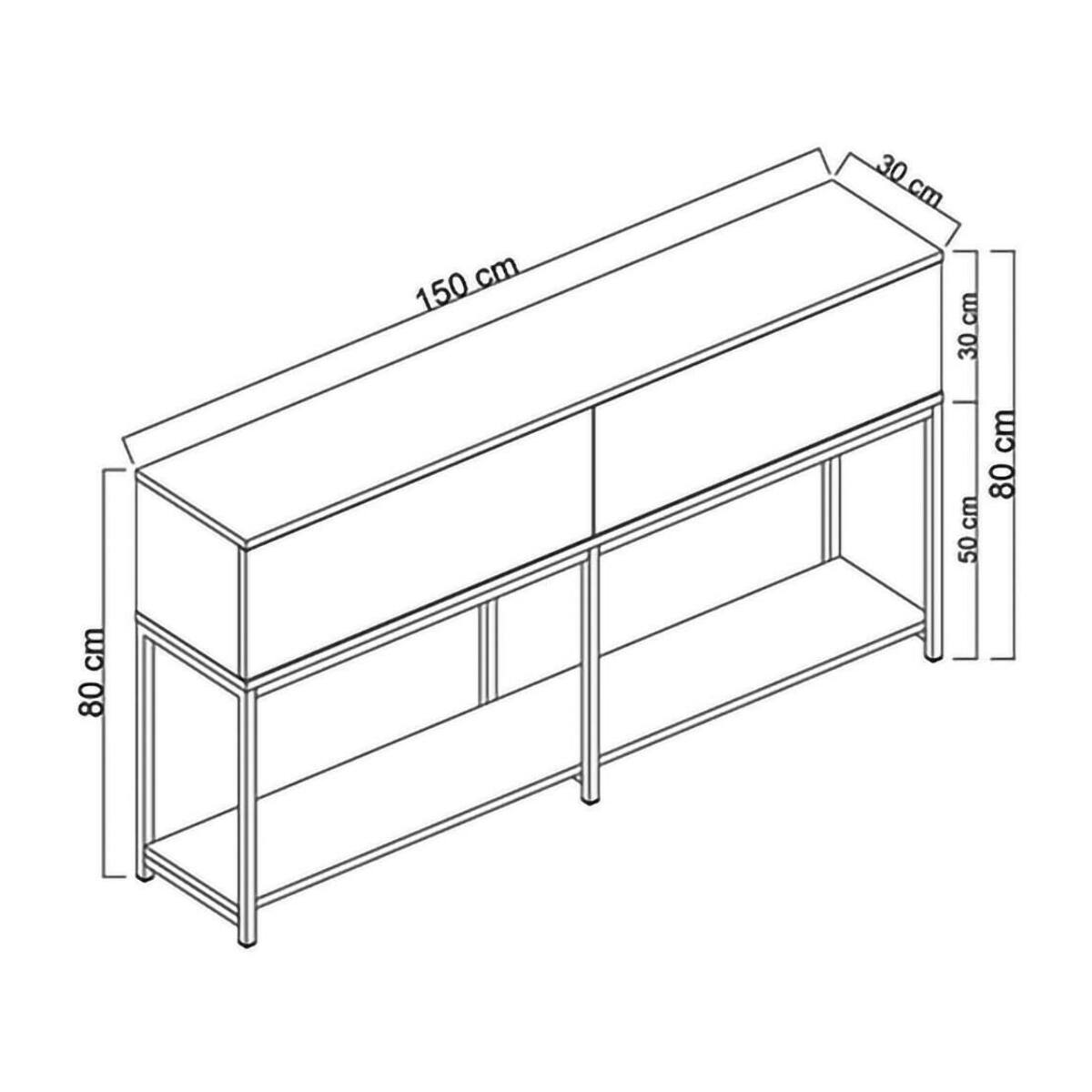 Credenza Djimsit, Buffet da soggiorno, Madia da salotto, Dispensa da cucina, 150x30h80 cm, Nero e Argento