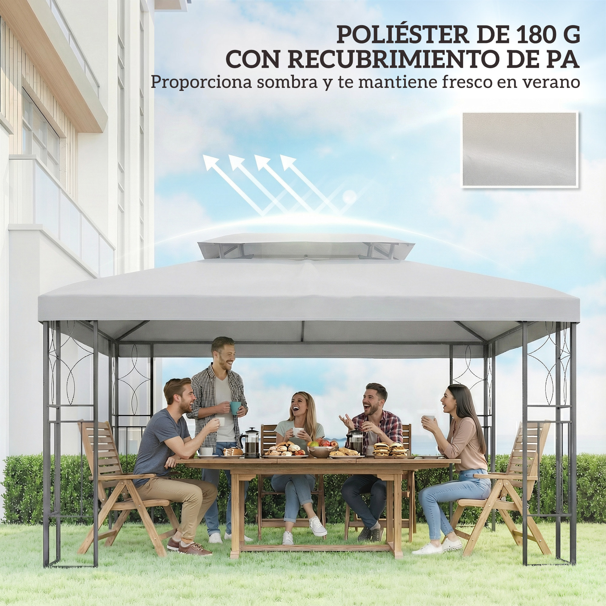 Techo de Repuesto para Cenador, 4x3 m, Cubierta de Repuesto con Techo Doble, 10 Orificios de Drenaje y Protección UV, SOLO Toldo de Recambio para Pabellón Gazebo, Gris Claro