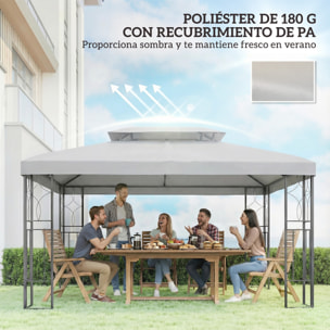 Techo de Repuesto para Cenador, 4x3 m, Cubierta de Repuesto con Techo Doble, 10 Orificios de Drenaje y Protección UV, SOLO Toldo de Recambio para Pabellón Gazebo, Gris Claro