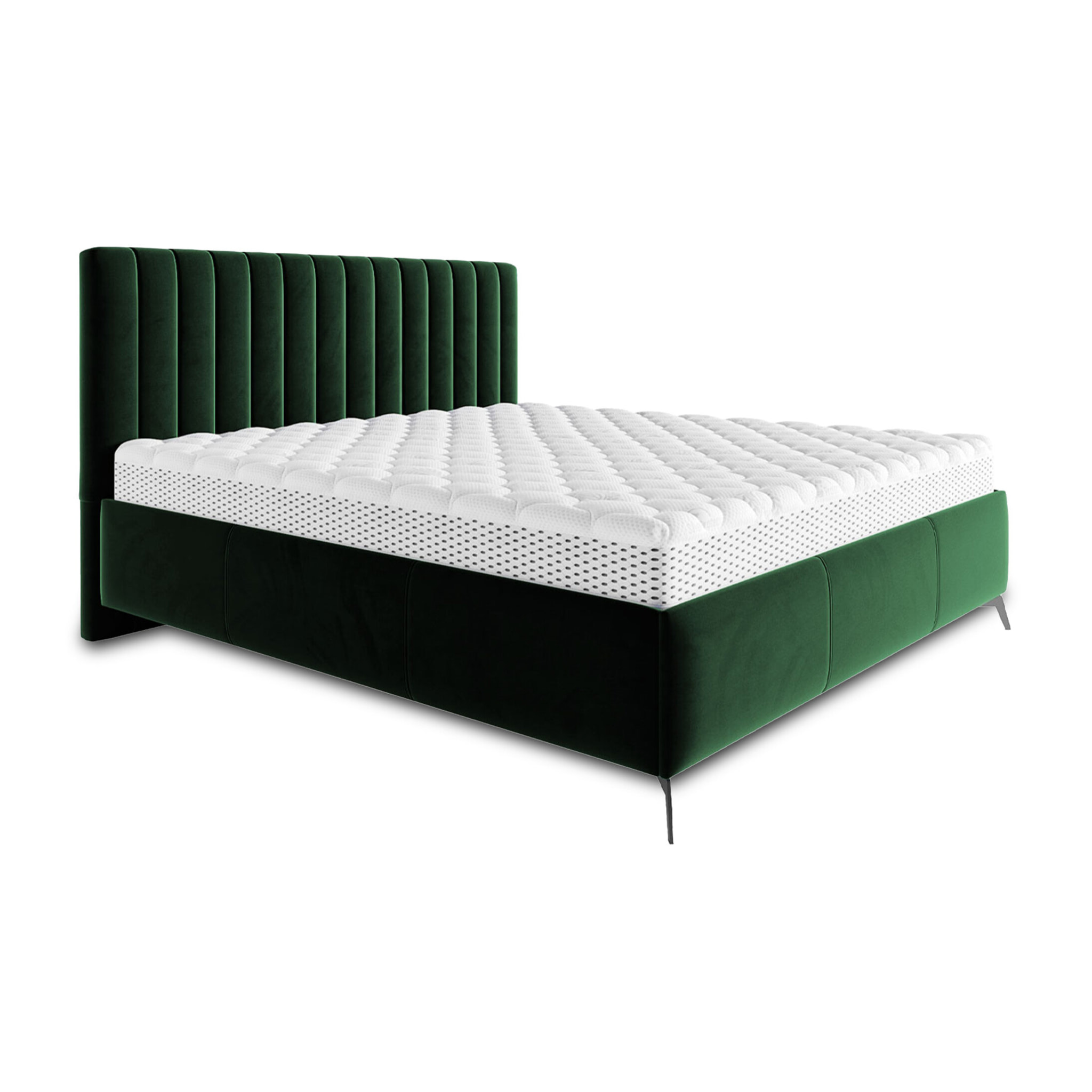 Mendoza - lit coffre - 140x200 - sommier inclus - en velours - Vert