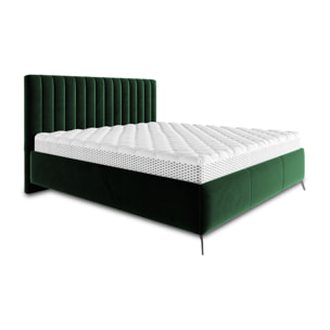 Mendoza - lit coffre - 140x200 - sommier inclus - en velours - Vert