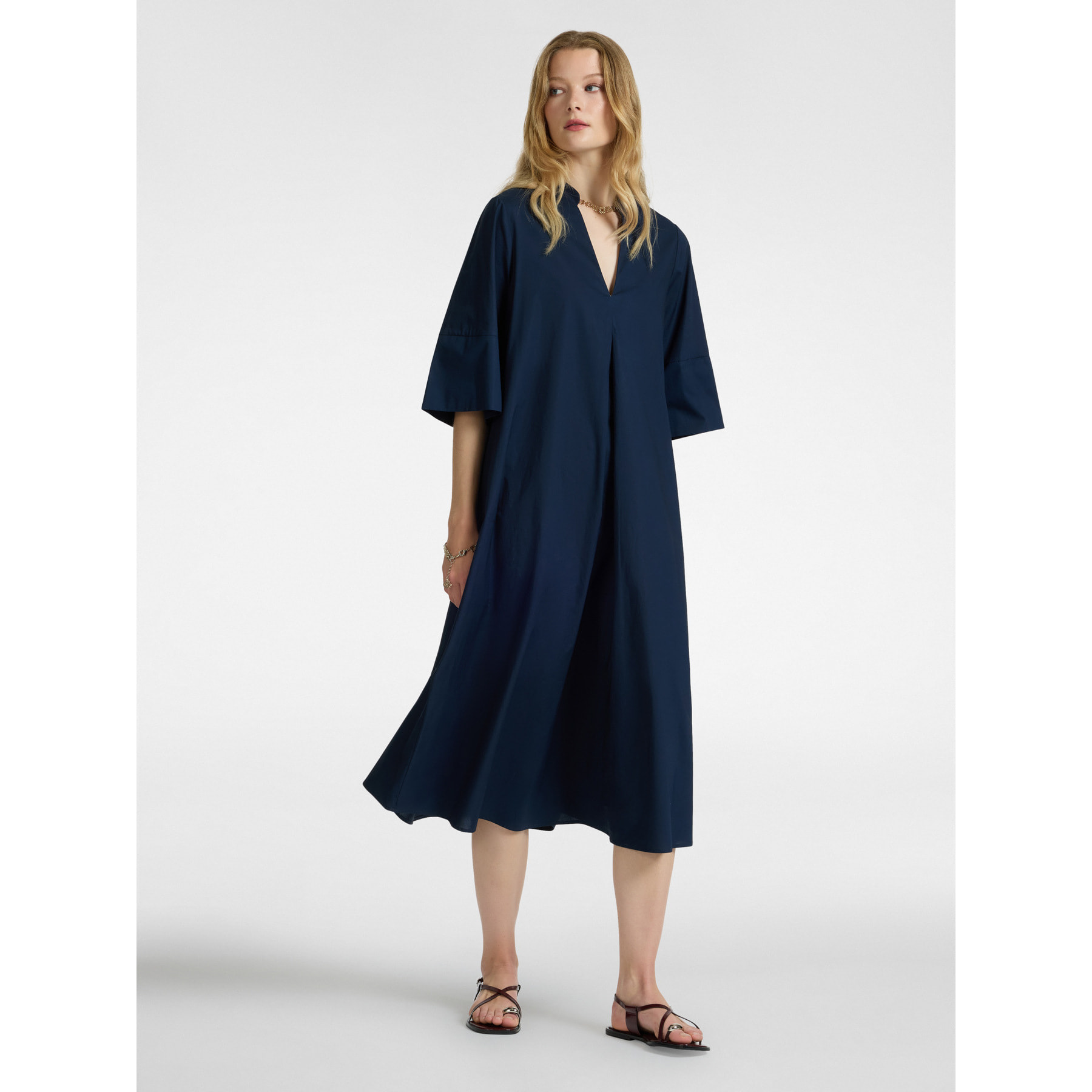 Elena Mirò - Vestido de corte relajado en algodón - Azul