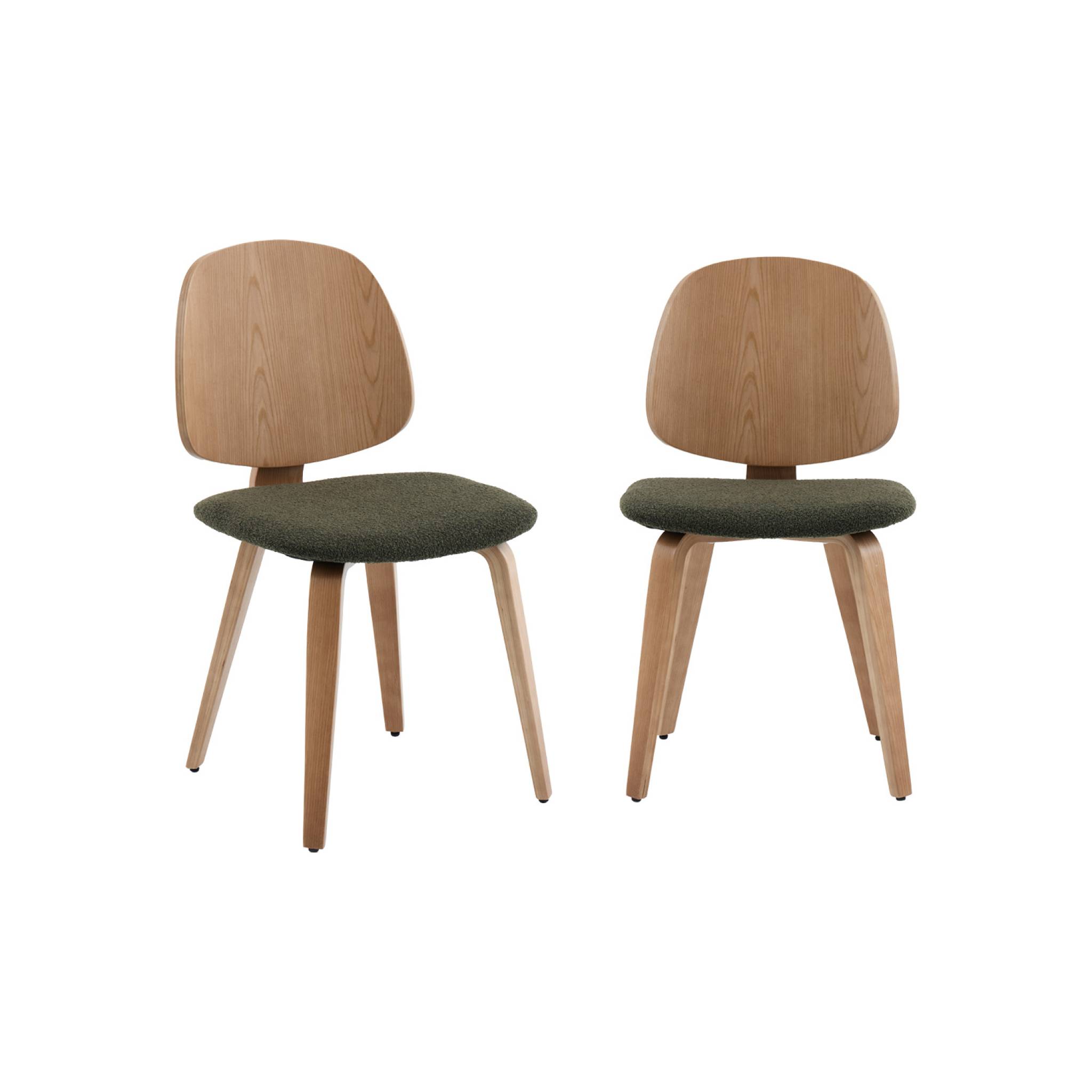 Chaise bois de peuplier courbé placage chêne et bouclette texturée (lot de 2) SOPHIA