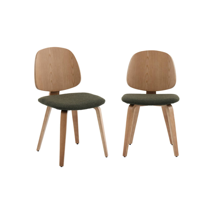 Chaise bois de peuplier courbé placage chêne et bouclette texturée (lot de 2) SOPHIA