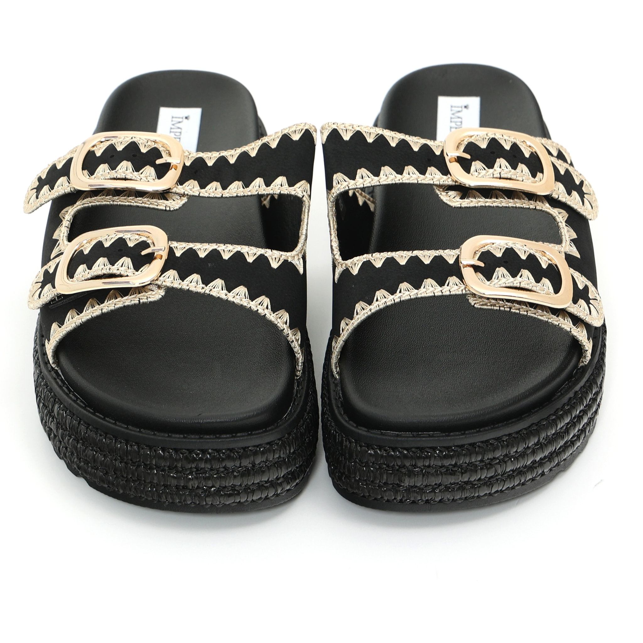 Sandali platform in simil pelle con fibbie color oro