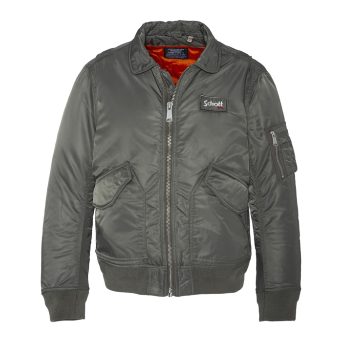 210-100RS CWU JACKET WITH DETACHABLE SCHOTT BADGE 100% RECYCLED NYLON Grigio