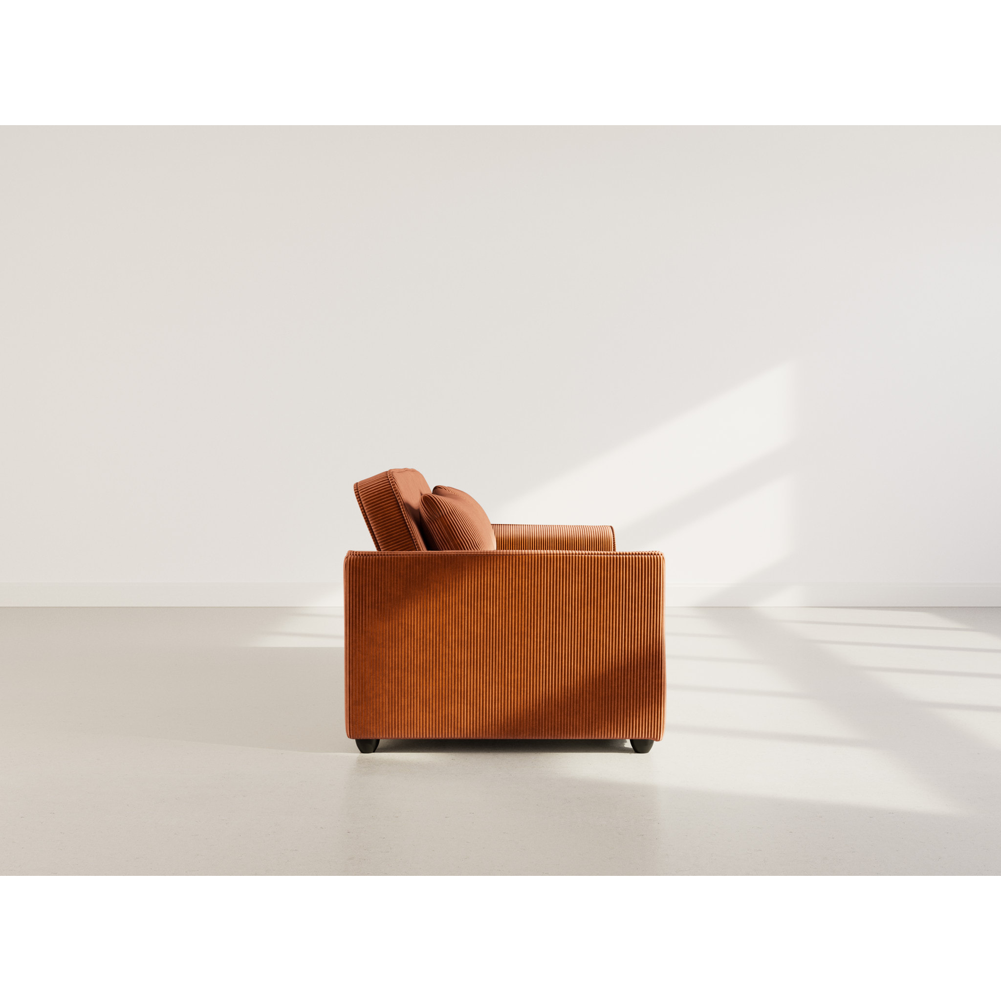 Ernest - Canapé droit 2 places convertible en velours côtelé - Terracotta