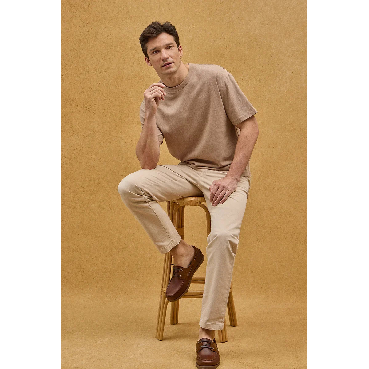 Maglietta cotolino marrone chiaro a maniche corte con logo Polo Club