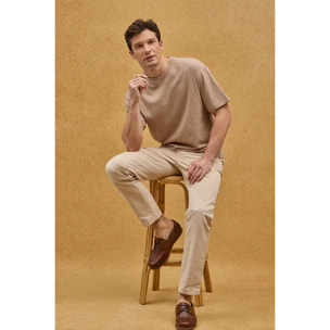 Maglietta cotolino marrone chiaro a maniche corte con logo Polo Club