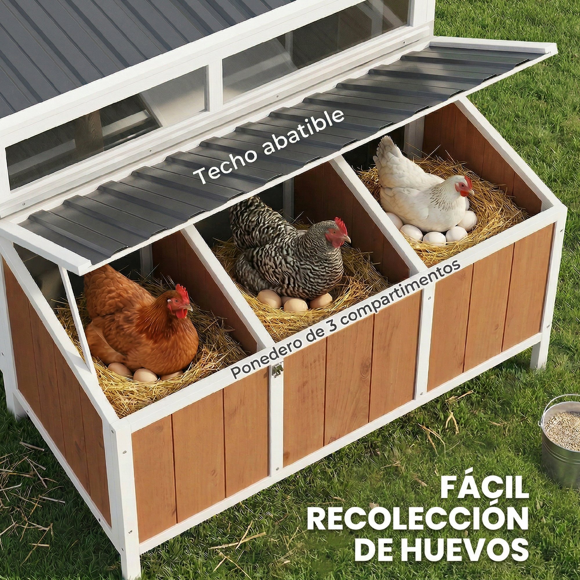 Gallinero para Exterior de Madera, 145x90x92 cm para 2-4 Gallinas, Gallinero con Nido, Casa Lateral, Bandeja Extraíble, Techo Impermeable, Puertas con Cerradura, Perchas, Conejera, Marrón Claro