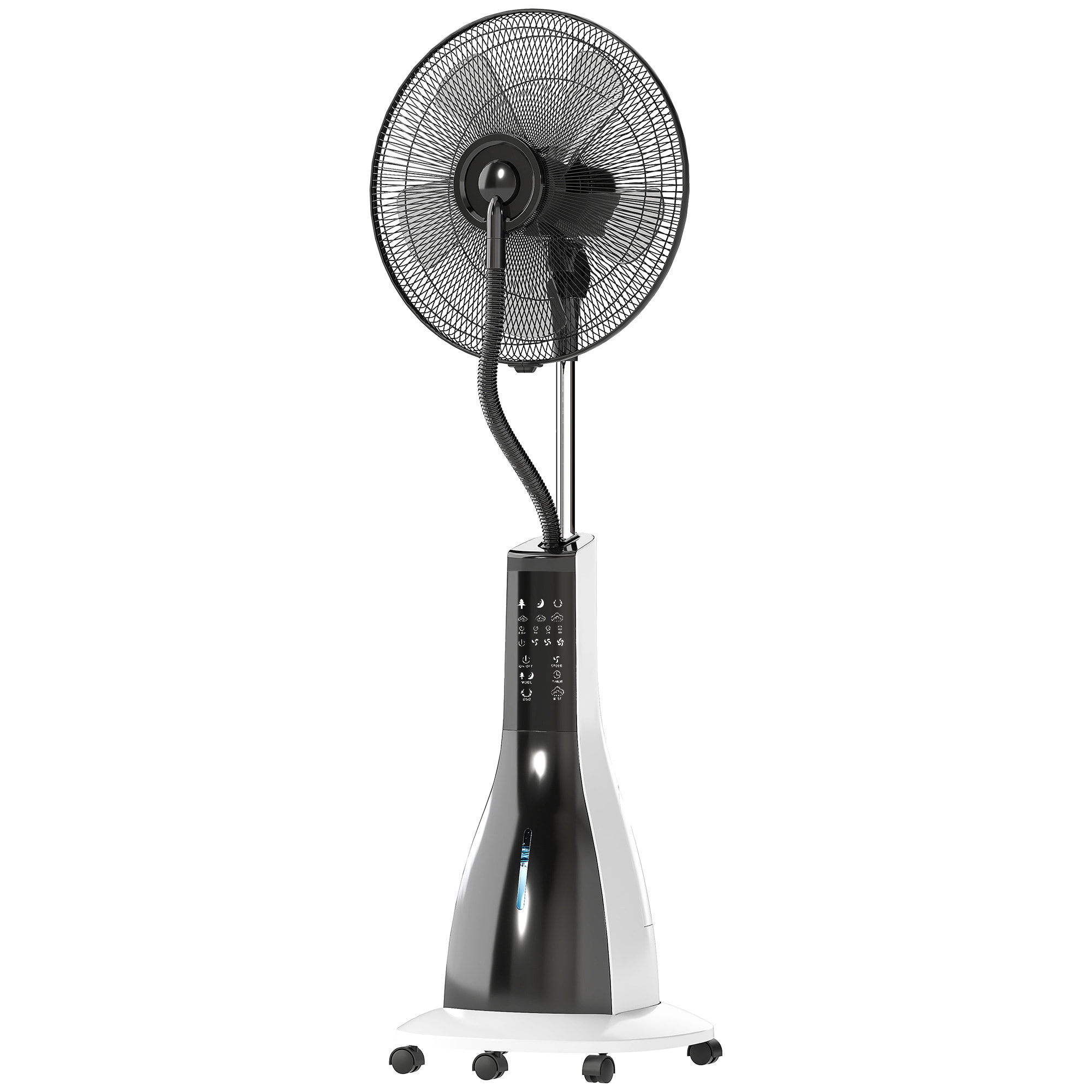 Ventilateur brumisateur oscillant inclinable sur pied roulettes 90W H.125 cm avec télécommande