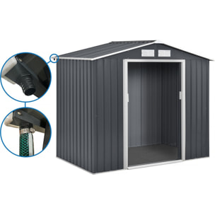 Abri de jardin métal - "Vegas" - 2,7 m² avec gouttière - Gris