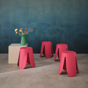 Set de 4 tabourets empilables simili cuir rose. Niki Ø30 / 44 x H46cm
