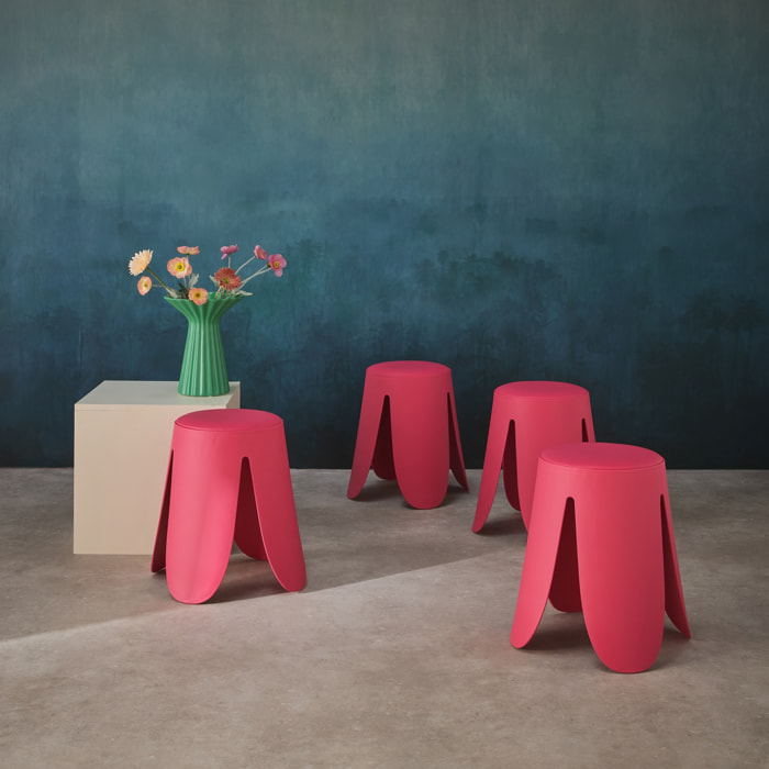 Set de 4 tabourets empilables simili cuir rose. Niki Ø30 / 44 x H46cm