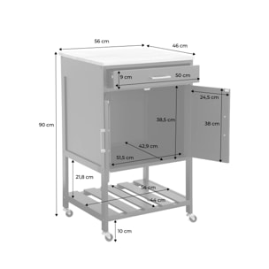 Desserte de cuisine plateau bois d'hévéa L56cm BENDOR