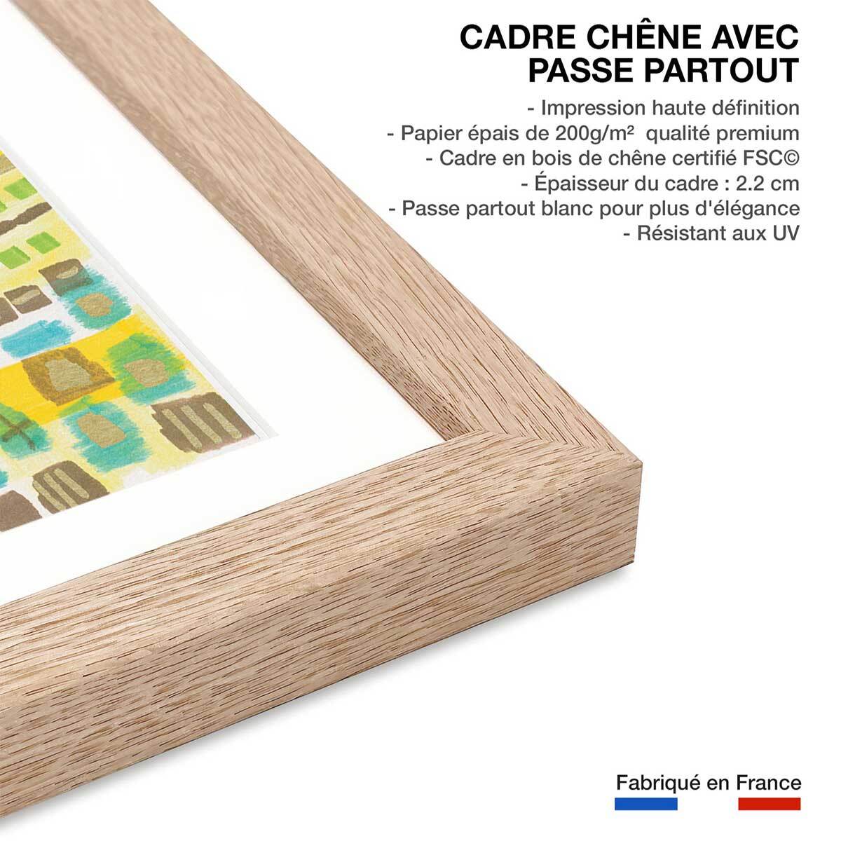 Poster vertikal block Affiche + cadre en bois - Chêne