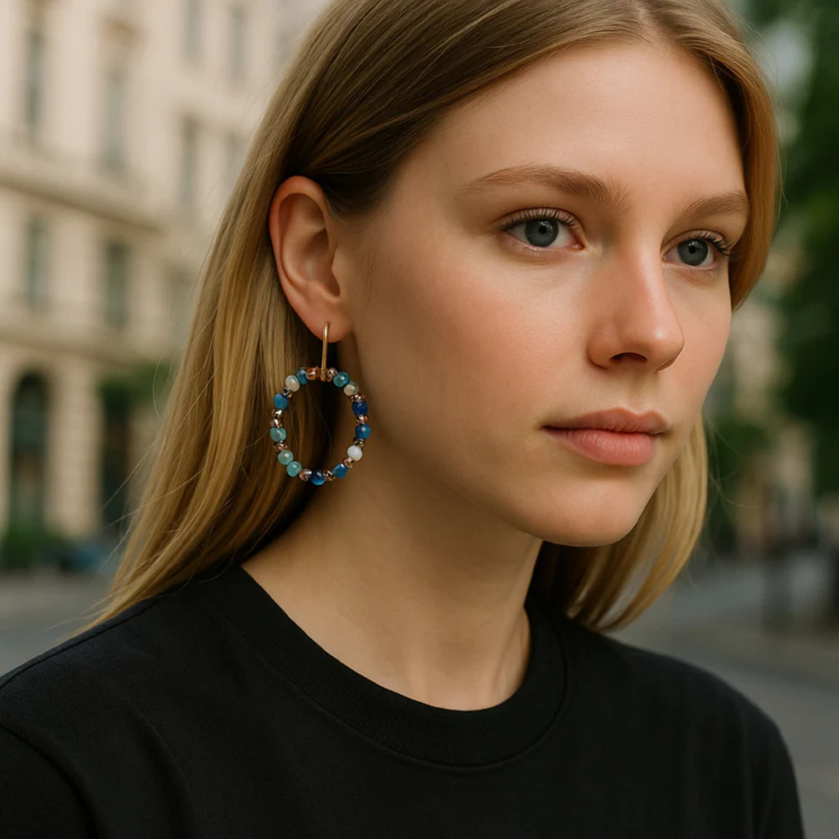 Pendiente aro Talisman de Luz en dorado multicolor