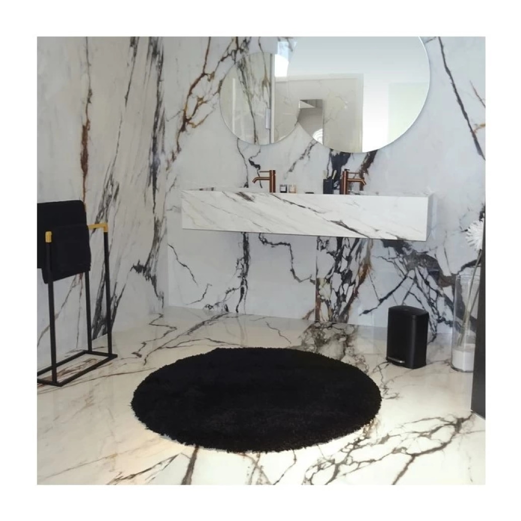 Tapis de bain rond microfibre HIGHLAND Noir Spirella