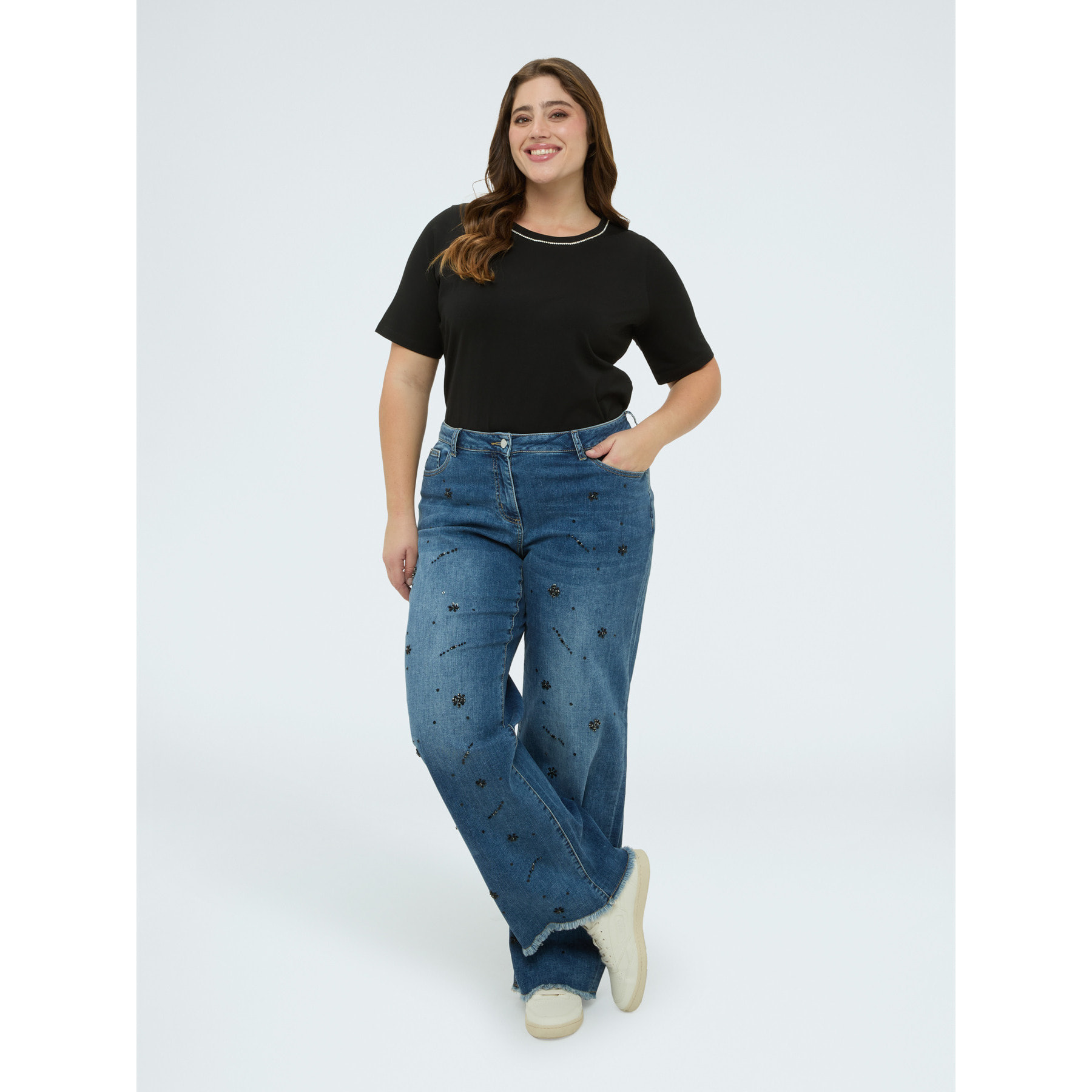 Fiorella Rubino - T-shirt in cotone con applicazioni luminose - Nero