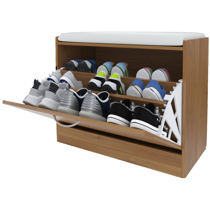 Panca Scarpiera Da Ingresso Salvaspazio Cuscino Anta Ribalta Seduta Imbottita In Ecopelle Soggiorno Casa Camera Ufficio 60 x 30 x 48 Cm Noce