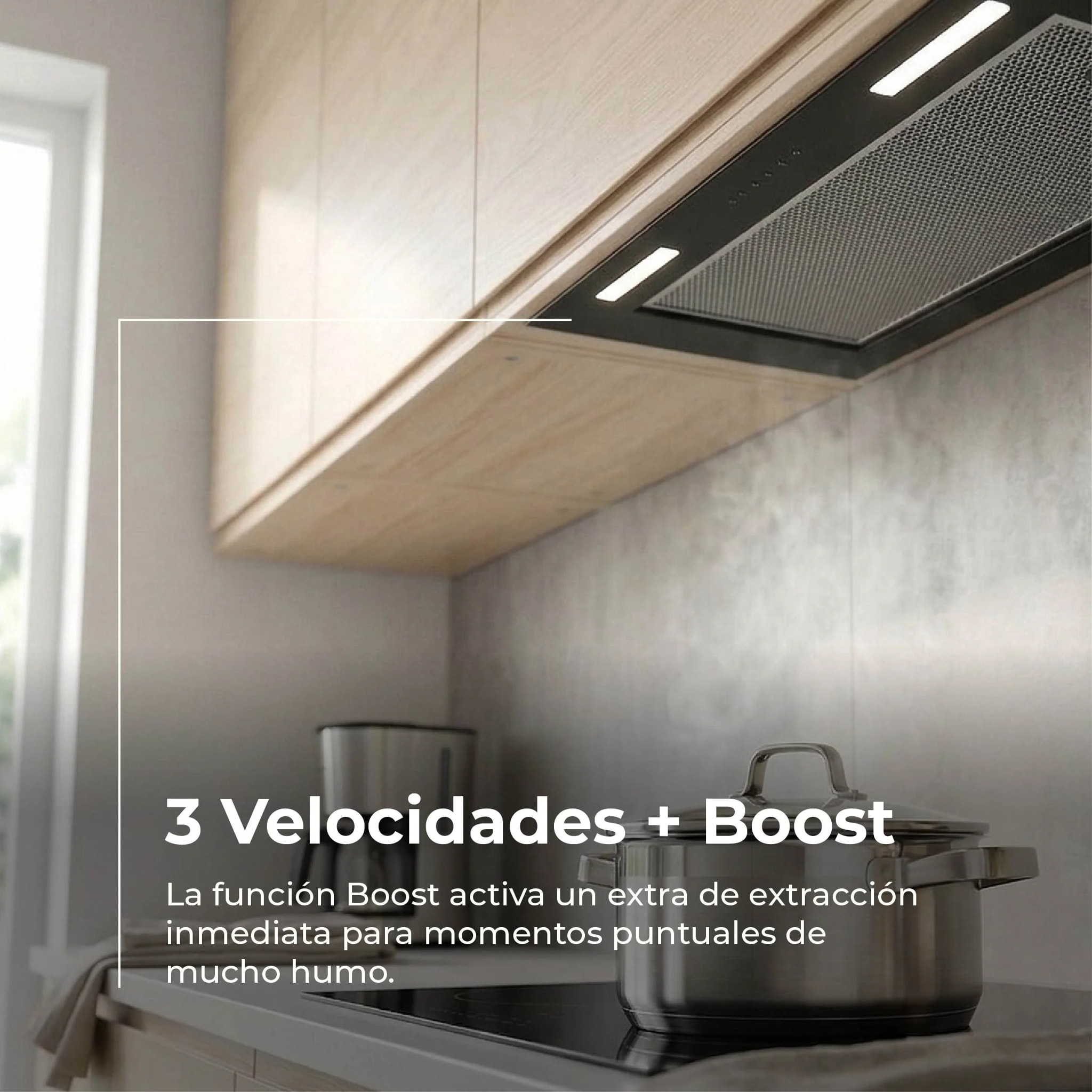 EVVO Campana Extractora Integrada CEi 52 Black, 52 cm, 875 m³/h, a A+++, Bajo Ruido, LED, Filtros de Aluminio y Carbón,