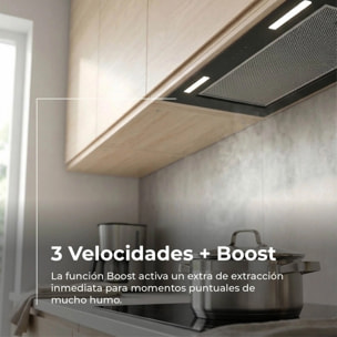 EVVO Campana Extractora Integrada CEi 52 Black, 52 cm, 875 m³/h, a A+++, Bajo Ruido, LED, Filtros de Aluminio y Carbón,