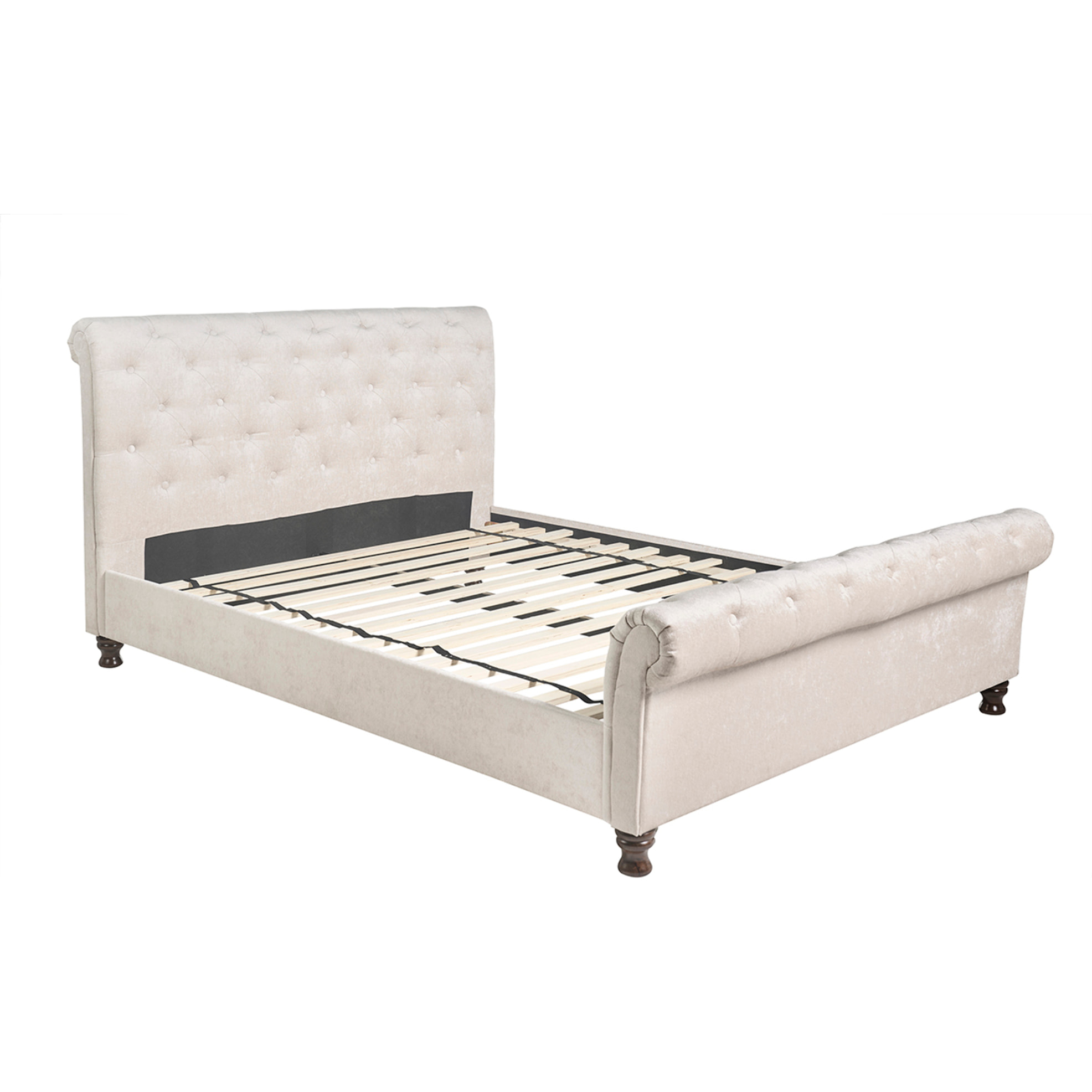 Lit 2 places 160x200 cm en tissu velours beige capitonné RILEY
