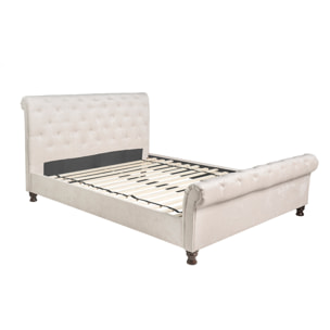 Lit 2 places 160x200 cm en tissu velours beige capitonné RILEY
