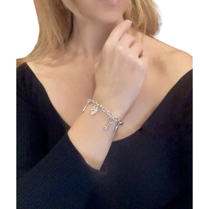 Pulsera multicharm love en plata chapado