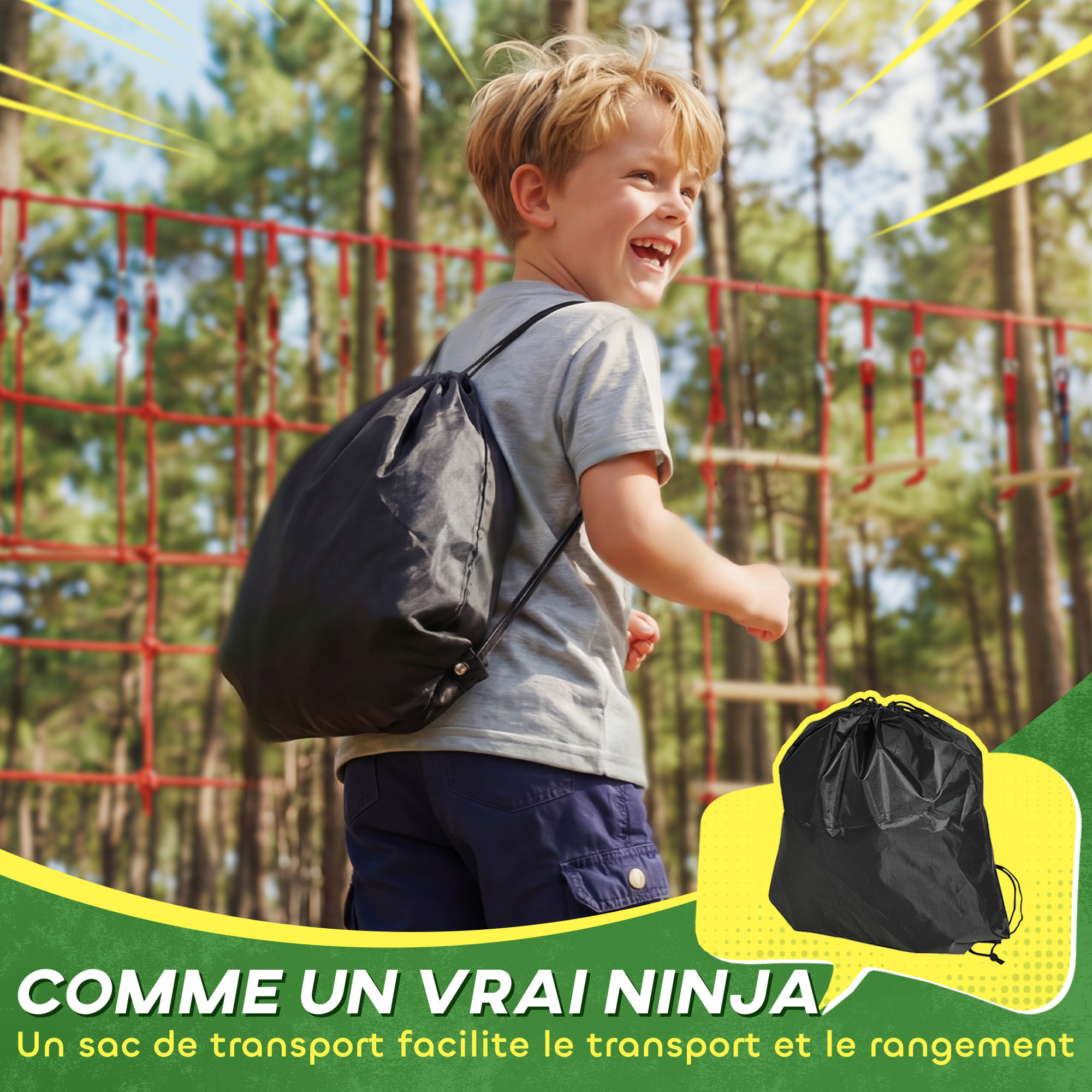 Parcours d'obstacles Ninja enfants 10 M charge 100 kg PP rouge