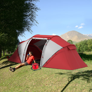 Tente de camping familiale 4-6 personnes 2 cabines fenêtre grande porte 4,3L x 2,4l x 1,7H m rouge gris