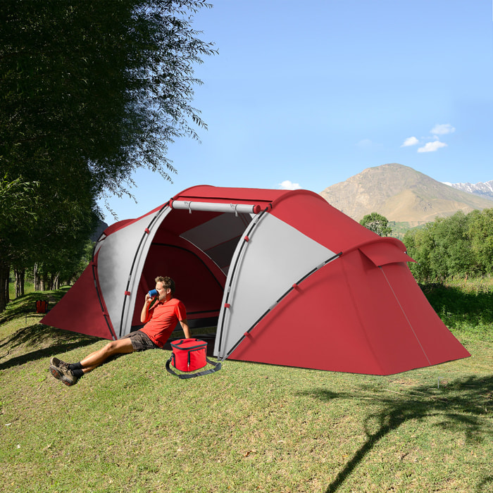 Tente de camping familiale 4-6 personnes 2 cabines fenêtre grande porte 4,3L x 2,4l x 1,7H m rouge gris