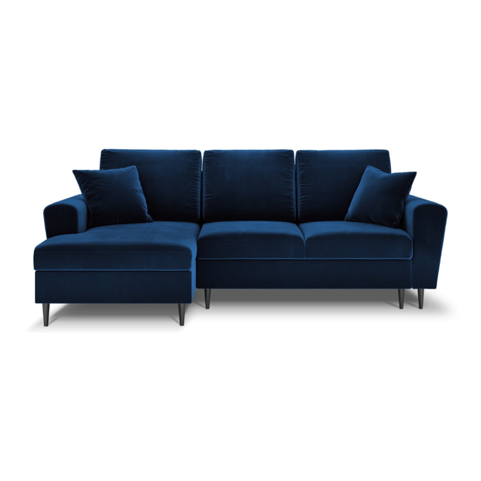 Canapé d'angle gauche convertible avec coffre de rangement "Kyoto" 4 places en velours bleu roi