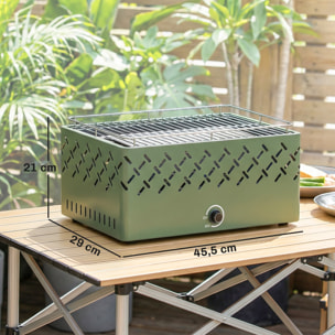 Barbacoa de Carbón, Barbacoa Portátil, 45,5x29x21 cm, con Ventilador Integrado, Temperatura Ajustable y Bandeja de Carbón, para Camping, Picnic, Fiesta en Jardín, Verde Claro