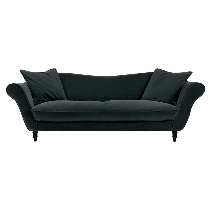 Canapé 3 pl ALBA 238 cm velours Noir - 100% déhoussable - Fab. France