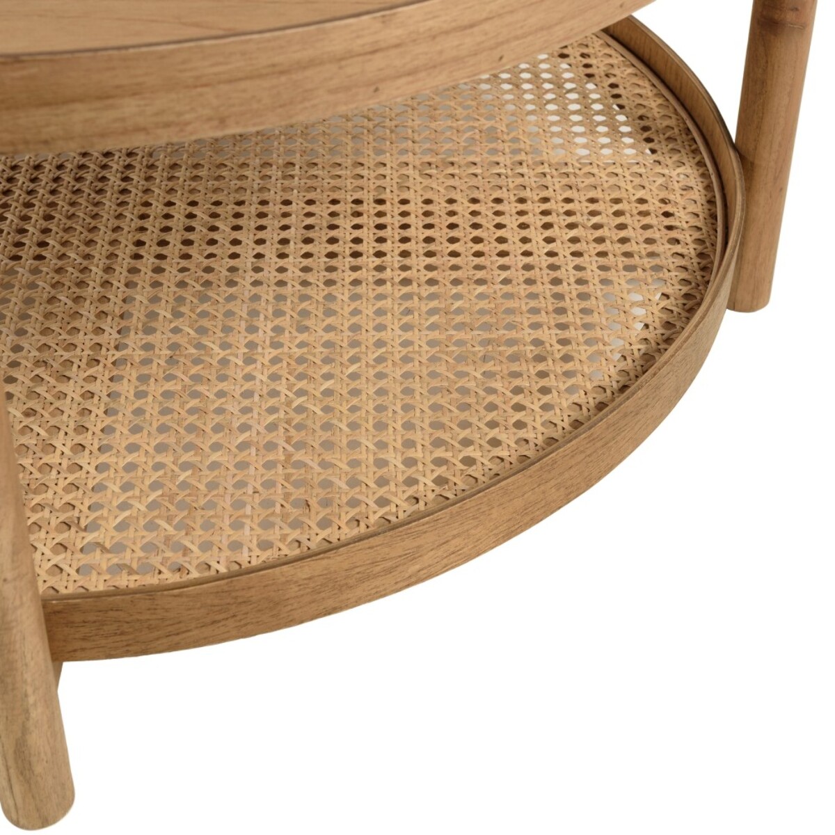 AMY - Table basse en bois de mindi 80.5m avec tablette en rotin naturel AMY
