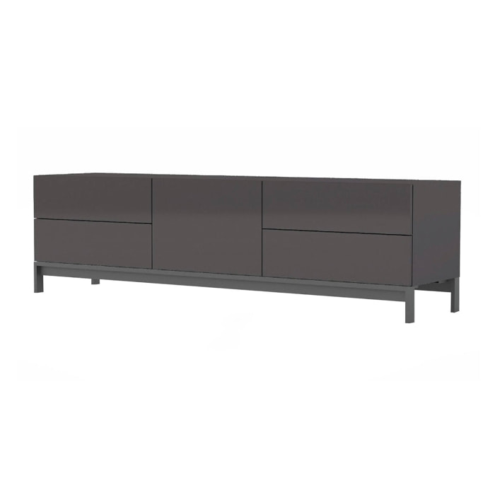 Mobile da soggiorno Porta TV, Made in Italy, Supporto per TV da salotto rialzato con 1 anta e 4 cassetti, cm 170x40h47, colore Antracite lucido