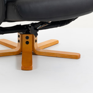 Fauteuil relax inclinable pivotant avec repose-pied piètement bois clair synthétique noir