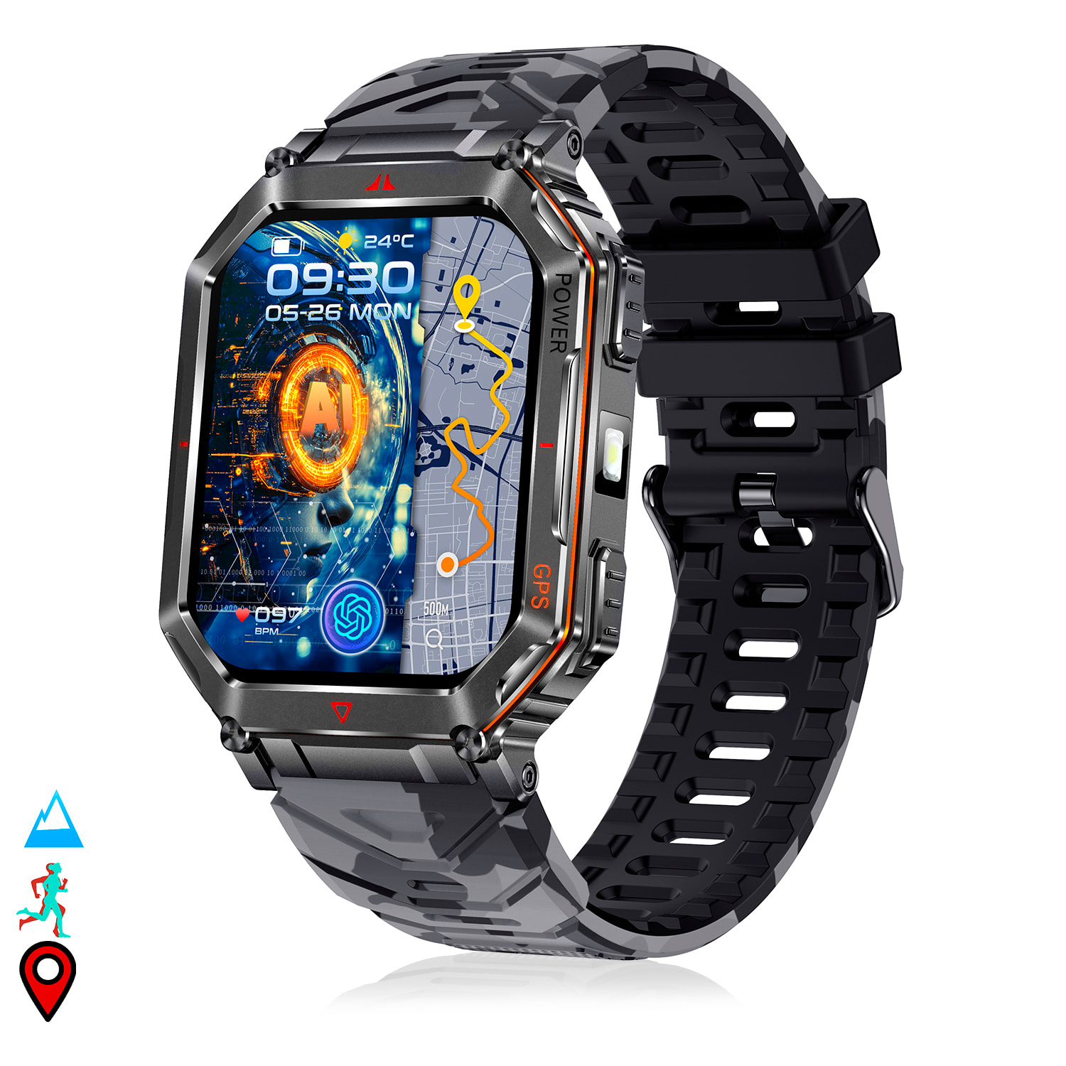 Smartwatch KR92 con chiamate BT, GPS, strumenti di esplorazione, monitor cardiaco, ChatGPT e oltre 100 modalità sportive.