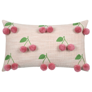 Coussin avec cerises en relief pompons - Beige