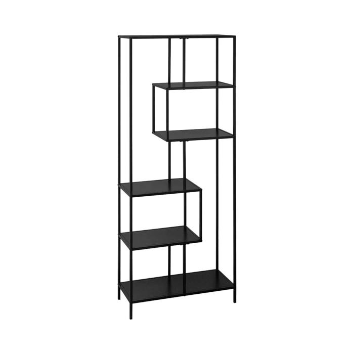 Etagère bibliothèque asymétrique 6 étages en métal noir INDUSTRIELLE L 77 x P 33 x H 185cm