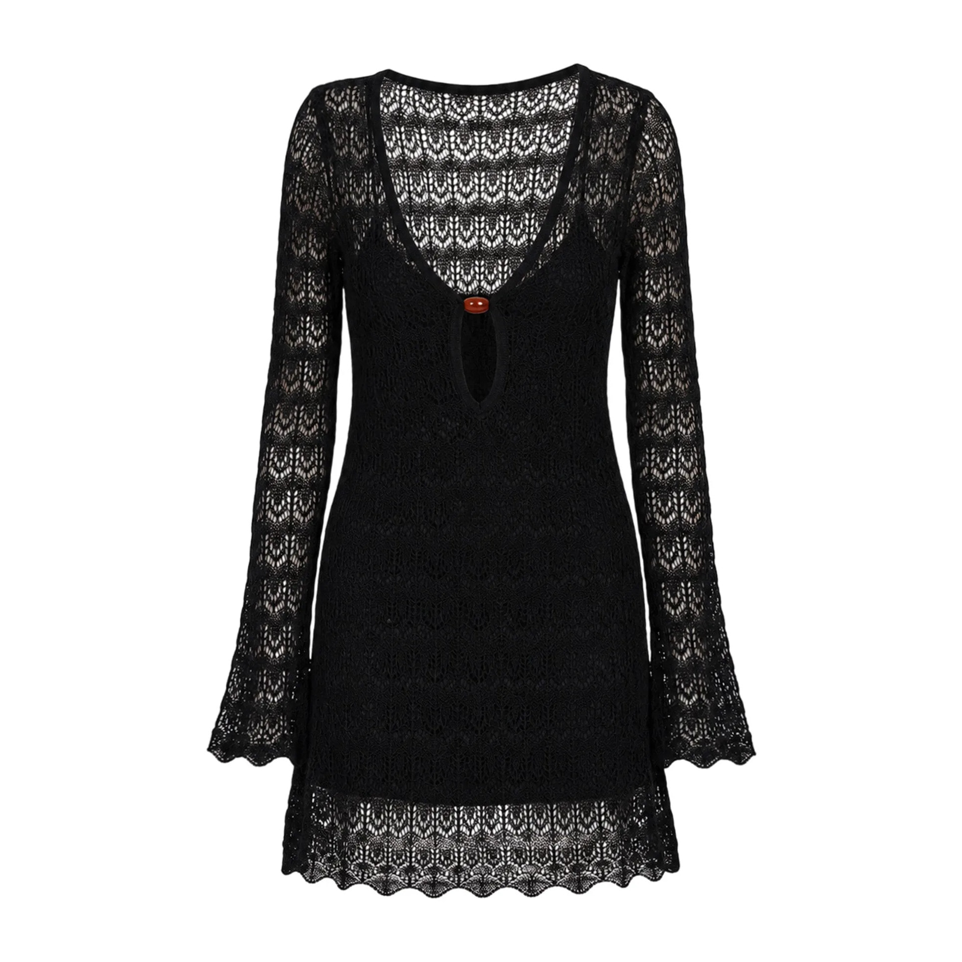 Vestido corto de punto calado