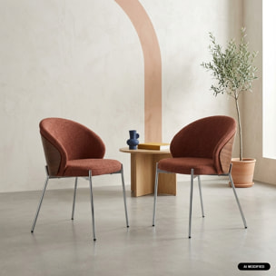 Chaise bois de peuplier teinté noyer, acier et tissu texturé (lot de 2) PAUL