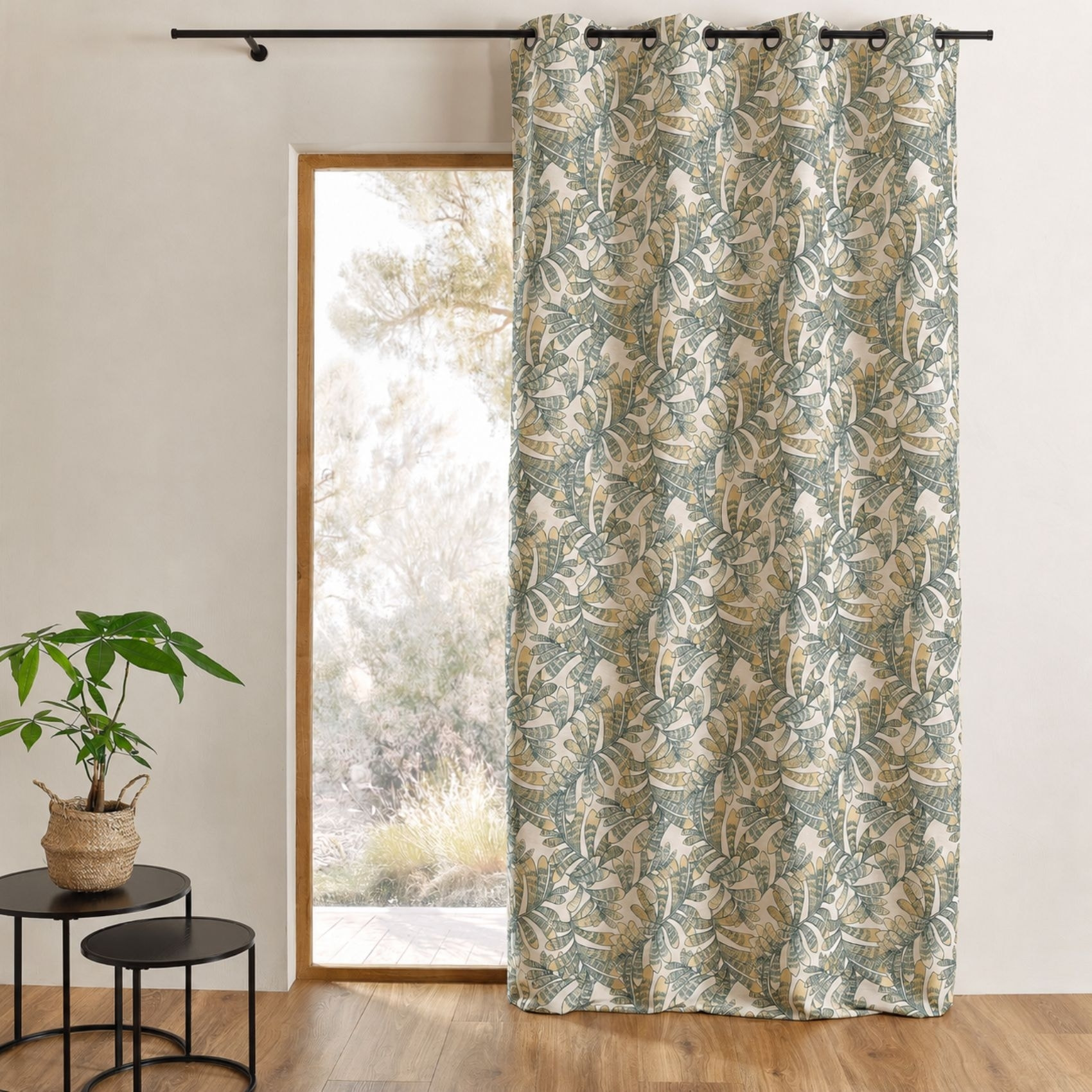 Rideau tamisant jacquard à motifs végétaux - Vert