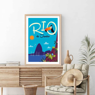 Affiche Toucan à Rio De Janeiro Affiche + cadre en bois - Chêne