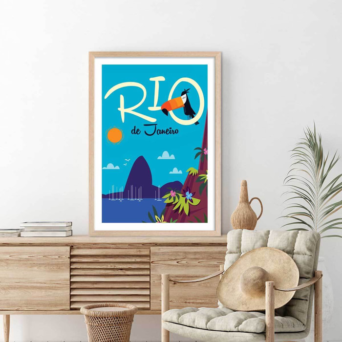 Affiche Toucan à Rio De Janeiro Affiche + cadre en bois - Chêne