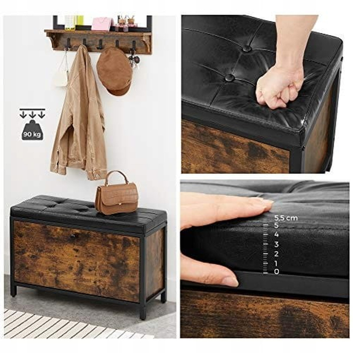 Panca Scarpiera Loft con Seduta Imbottita in Ecopelle