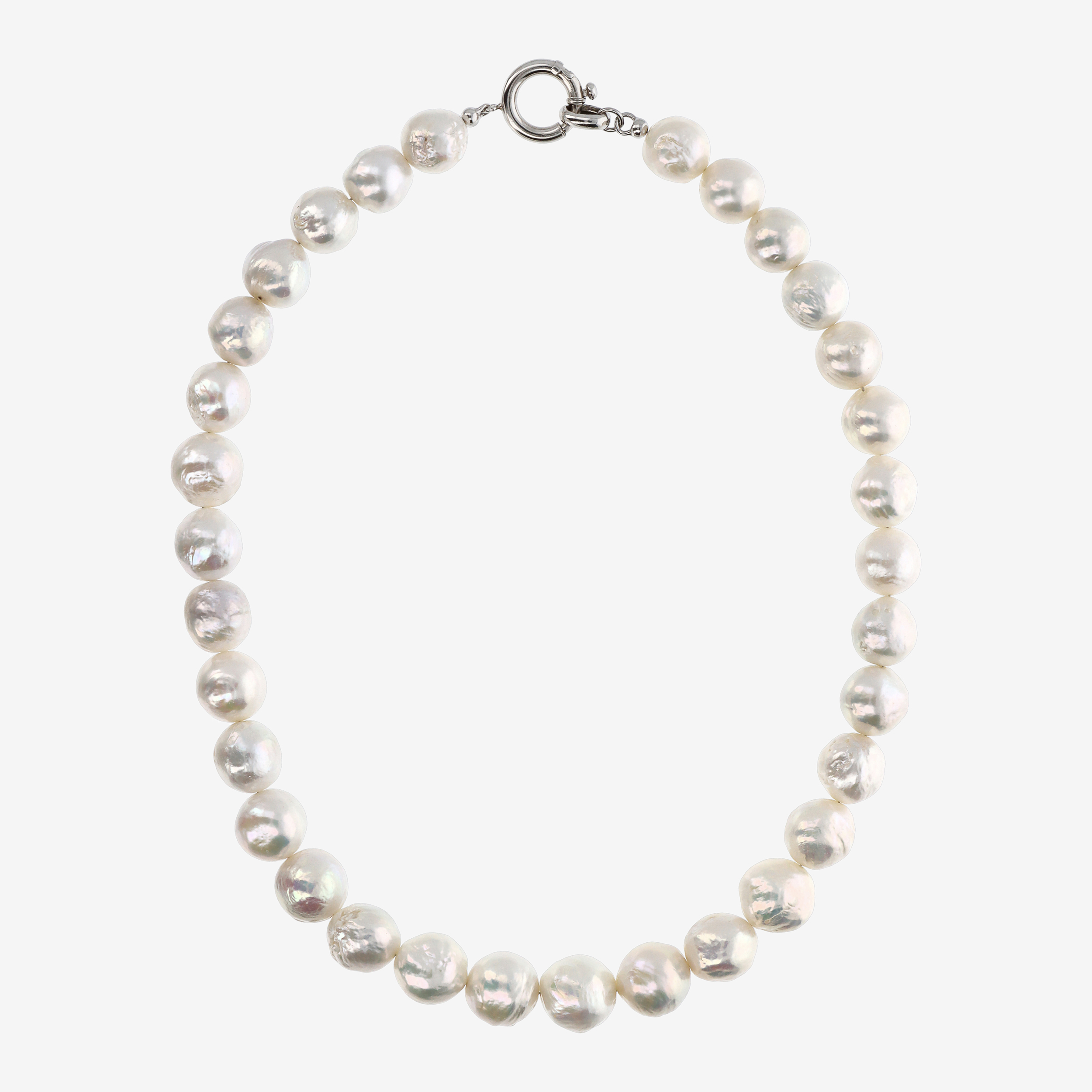 Collana Girocollo con Perle Ming Barocche d'Acqua Dolce Bianche Ø 12/13 mm in Argento 925 placcato Oro bianco 18Kt