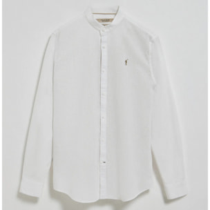 Camisa blanca de cuello mao de lino y algodón con bordado Rigby Go