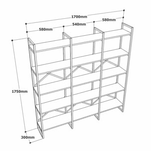 Libreria Dpezzott, Scaffale da ufficio, Mobile portalibri, Biblioteca, 170x30h175 cm, Quercia